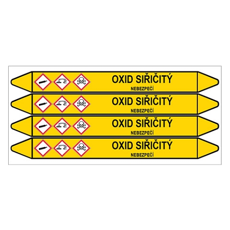 Značení potrubí, oxid siřičitý,4 ks, 250 × 26 mm